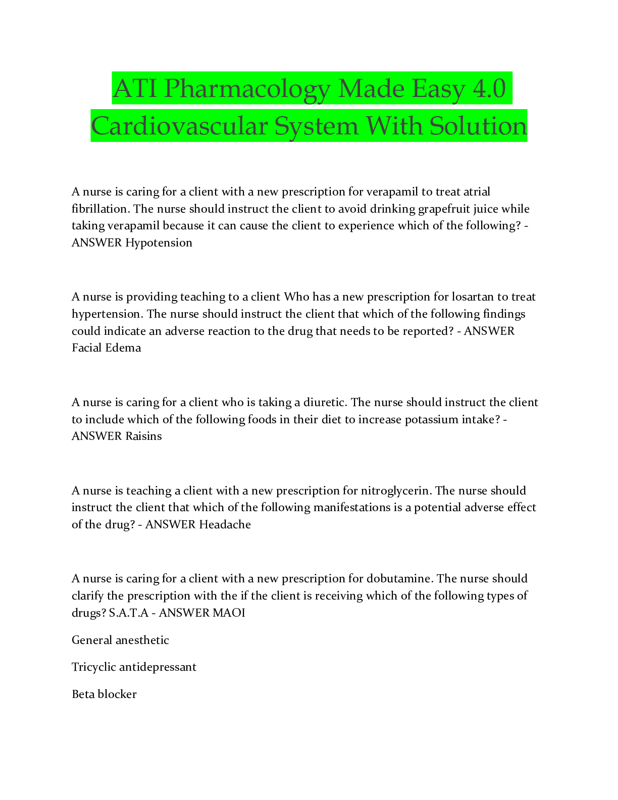 Preview image for ATI Pharmacology Made Easy 4.0 Cardiovascular System With Solution